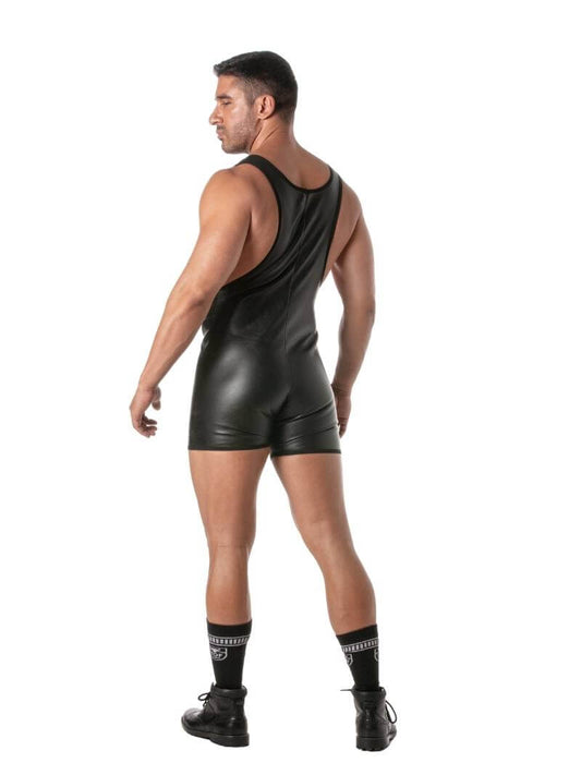 Mens TOF Paris Kinky Leather Look Bodysuit with Removable Pouch