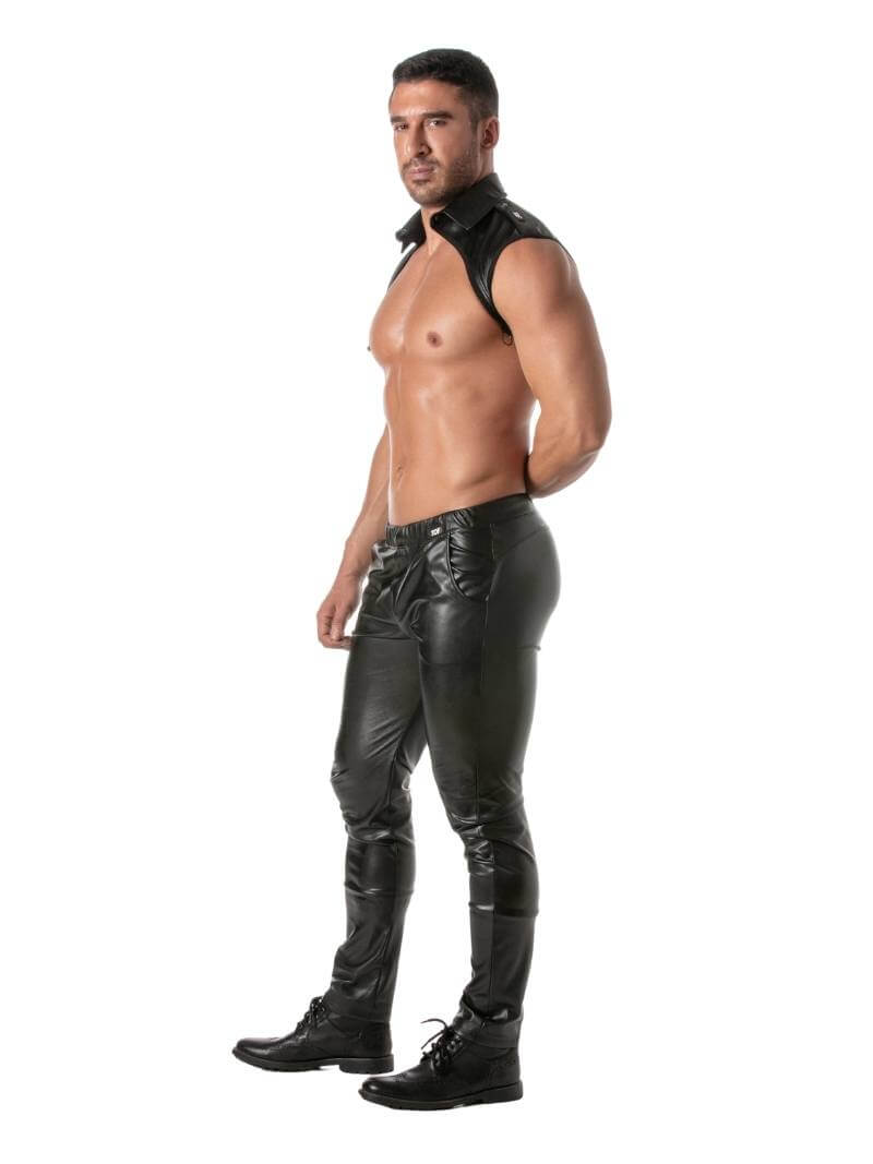 Mens TOF Paris Kinky Leather Look Cropped & Collared Shirt