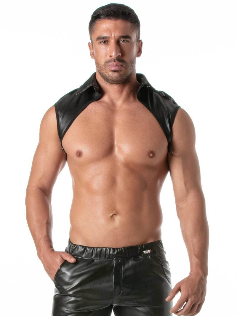 Mens TOF Paris Kinky Leather Look Cropped & Collared Shirt