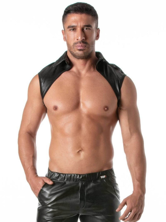 Mens TOF Paris Kinky Leather Look Cropped & Collared Shirt