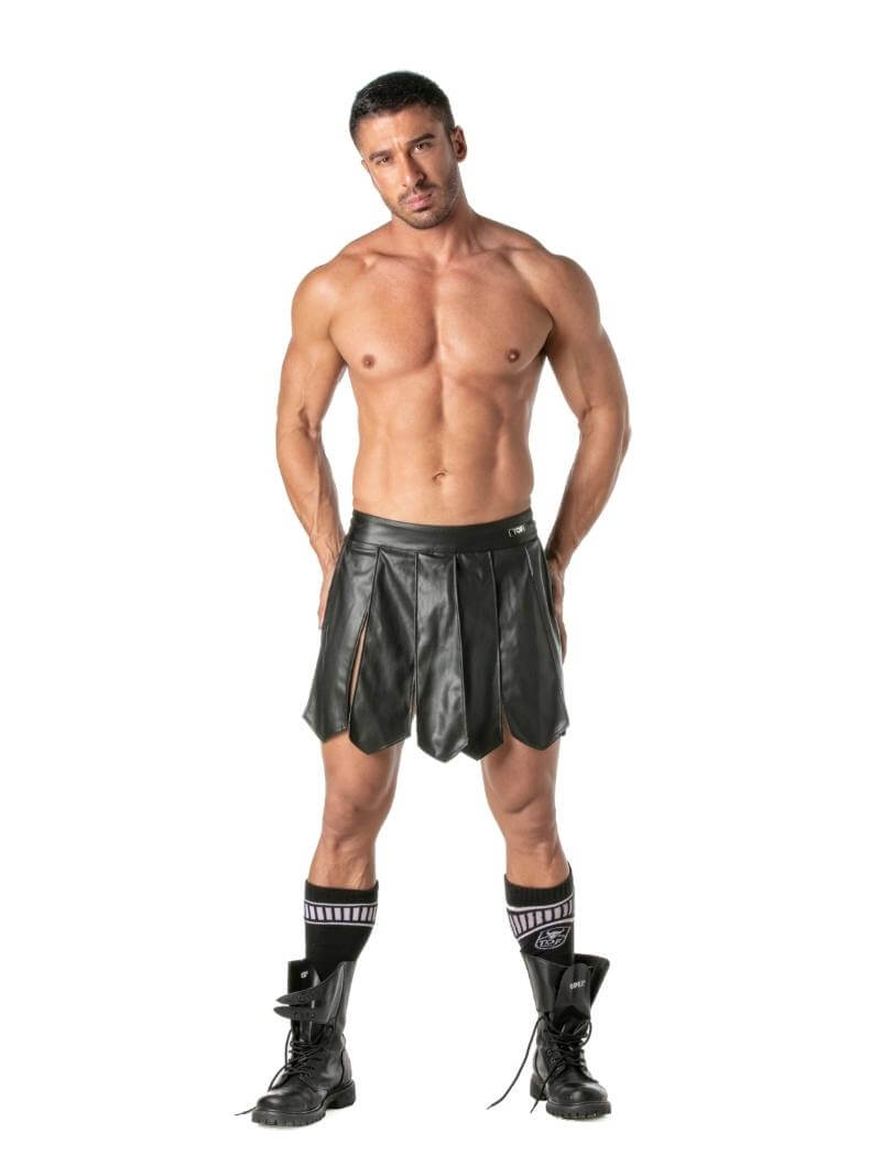 Mens TOF Paris Leather-Look Gladiator Skirt