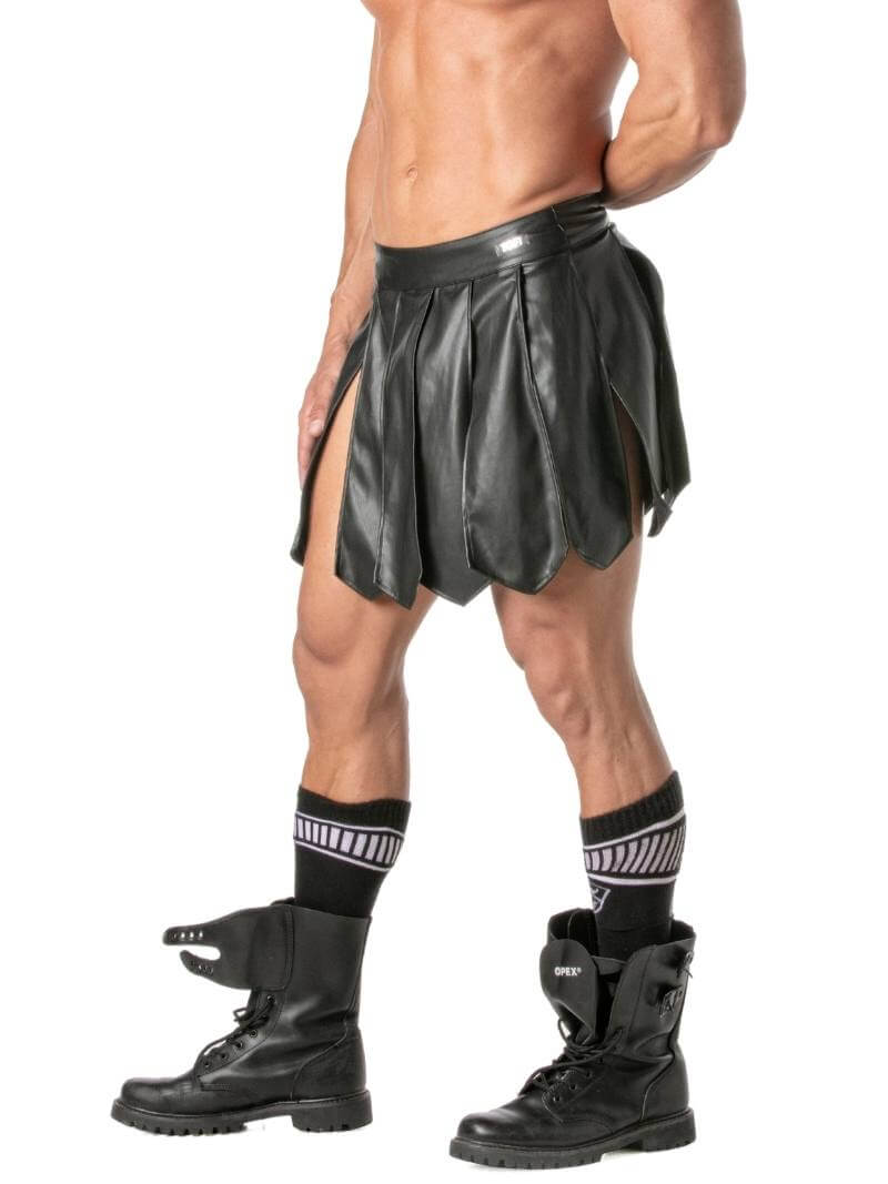 Mens TOF Paris Leather-Look Gladiator Skirt