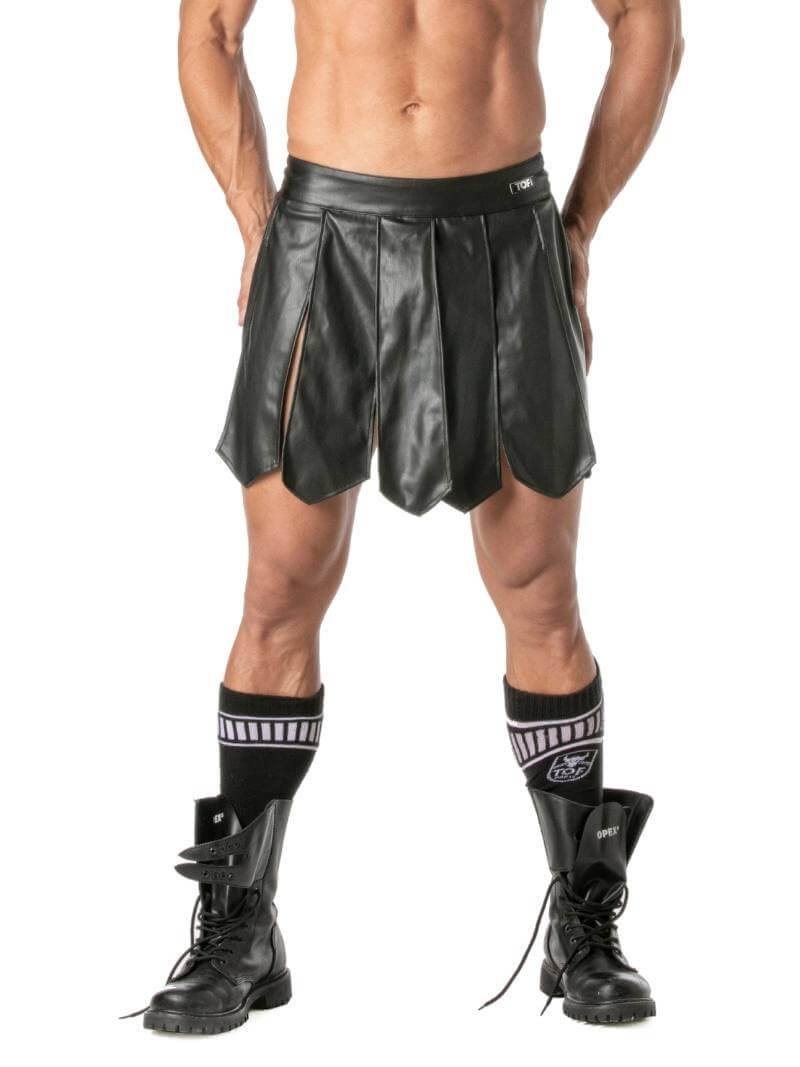 Mens TOF Paris Leather-Look Gladiator Skirt