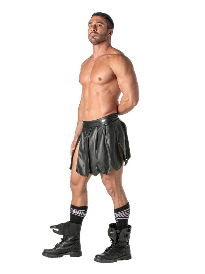 Mens TOF Paris Leather-Look Gladiator Skirt
