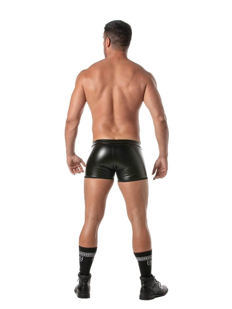 Mens TOF Paris Kinky Leather Look Boxer with Lace-Up Pouch