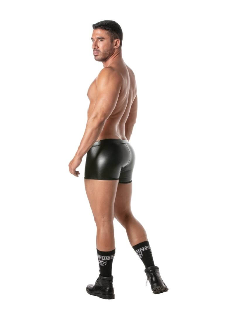Mens TOF Paris Kinky Leather Look Boxer with Lace-Up Pouch