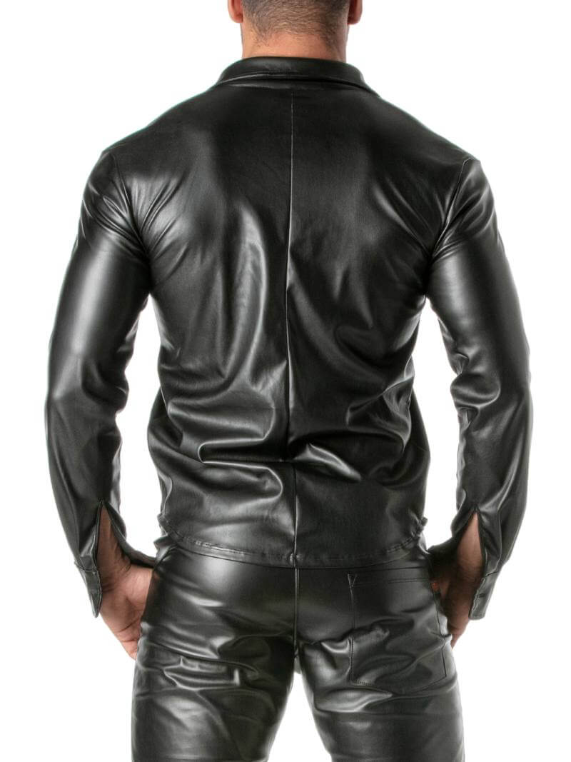 Mens TOF Paris Kinky Shirt: Faux Leather, Long Sleeves, Button-Up, Collared