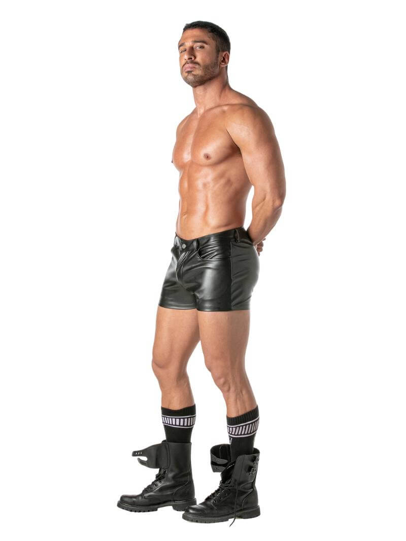 Mens TOF Paris Kinky Leather Look Mini Short