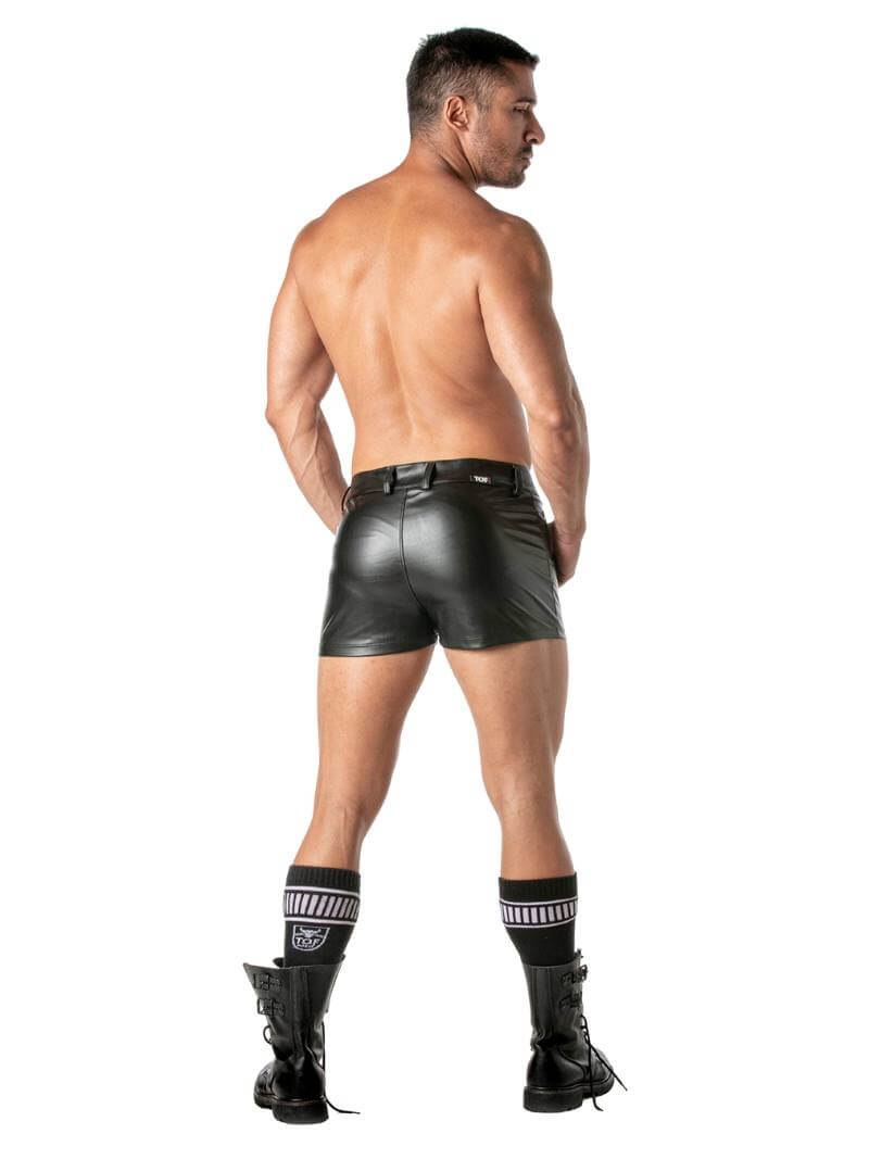 Mens TOF Paris Kinky Leather Look Mini Short
