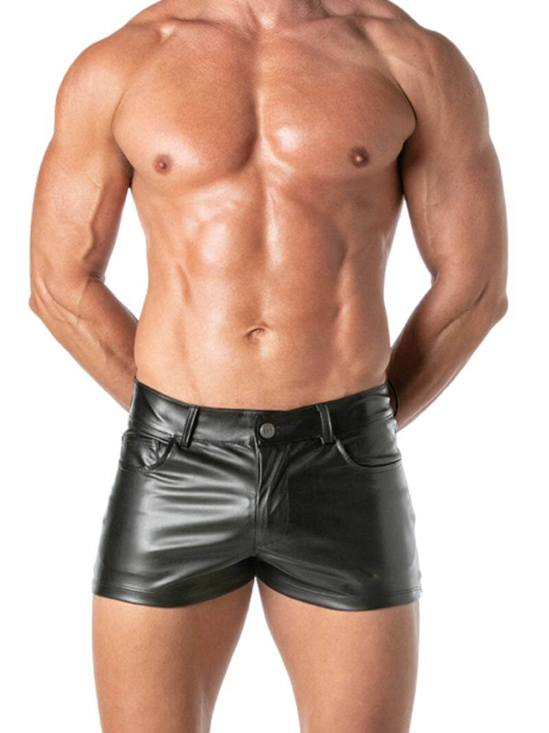 Mens TOF Paris Kinky Leather Look Mini Short