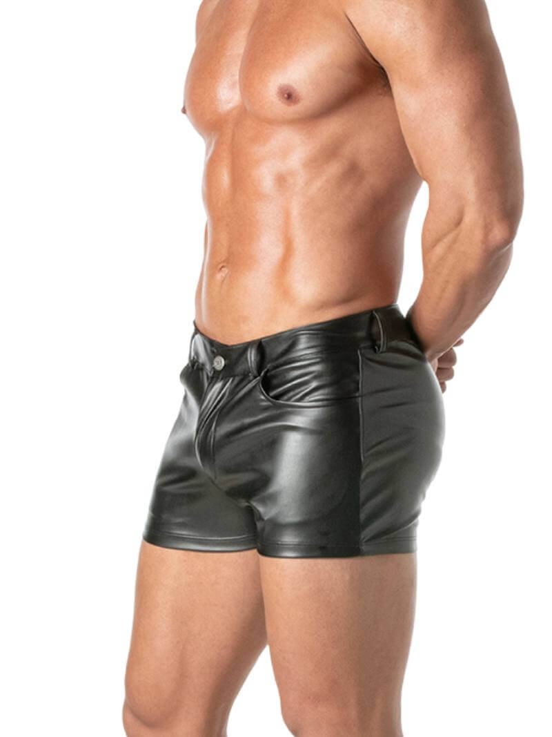 Mens TOF Paris Kinky Leather Look Mini Short