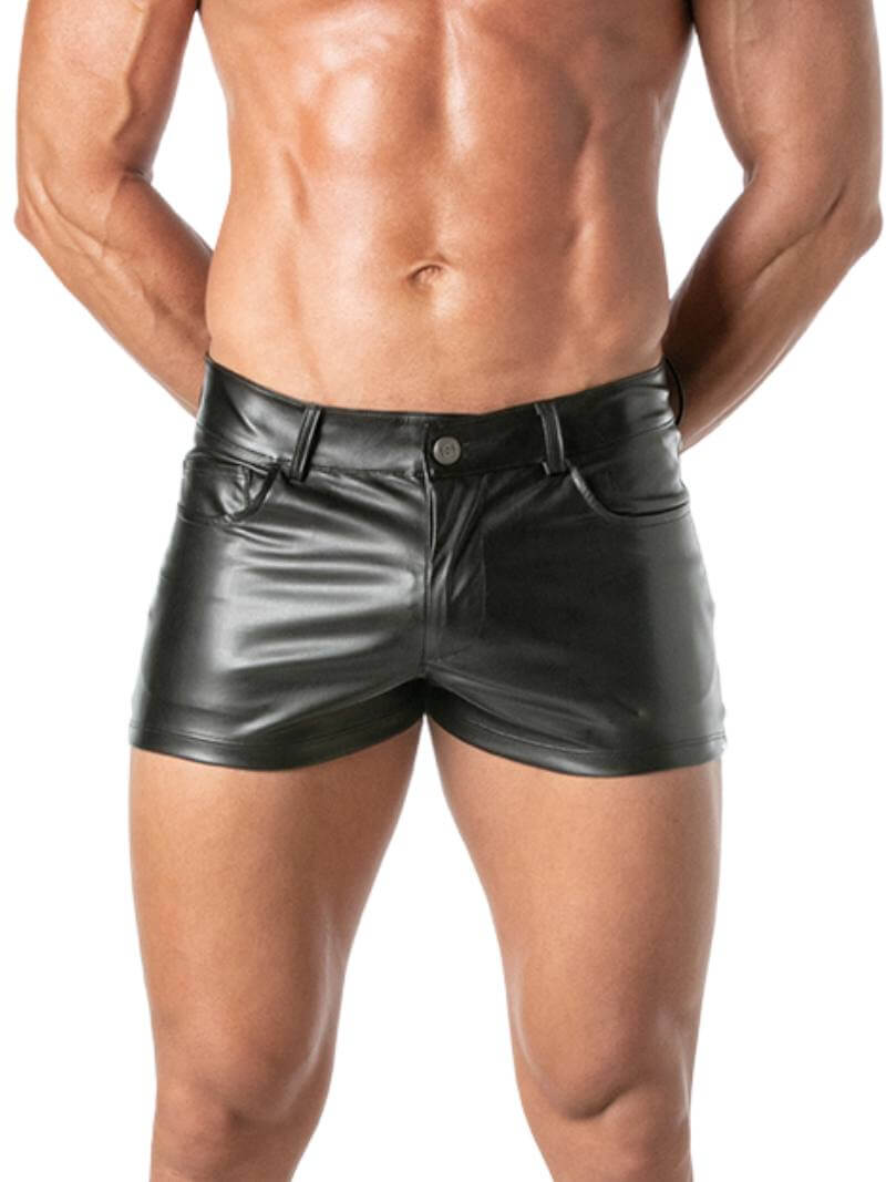 Mens TOF Paris Kinky Leather Look Mini Short
