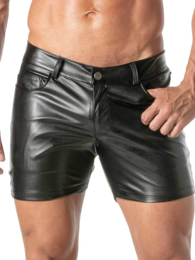 Mens TOF Paris Kinky Leather Look Mid-Thigh Short