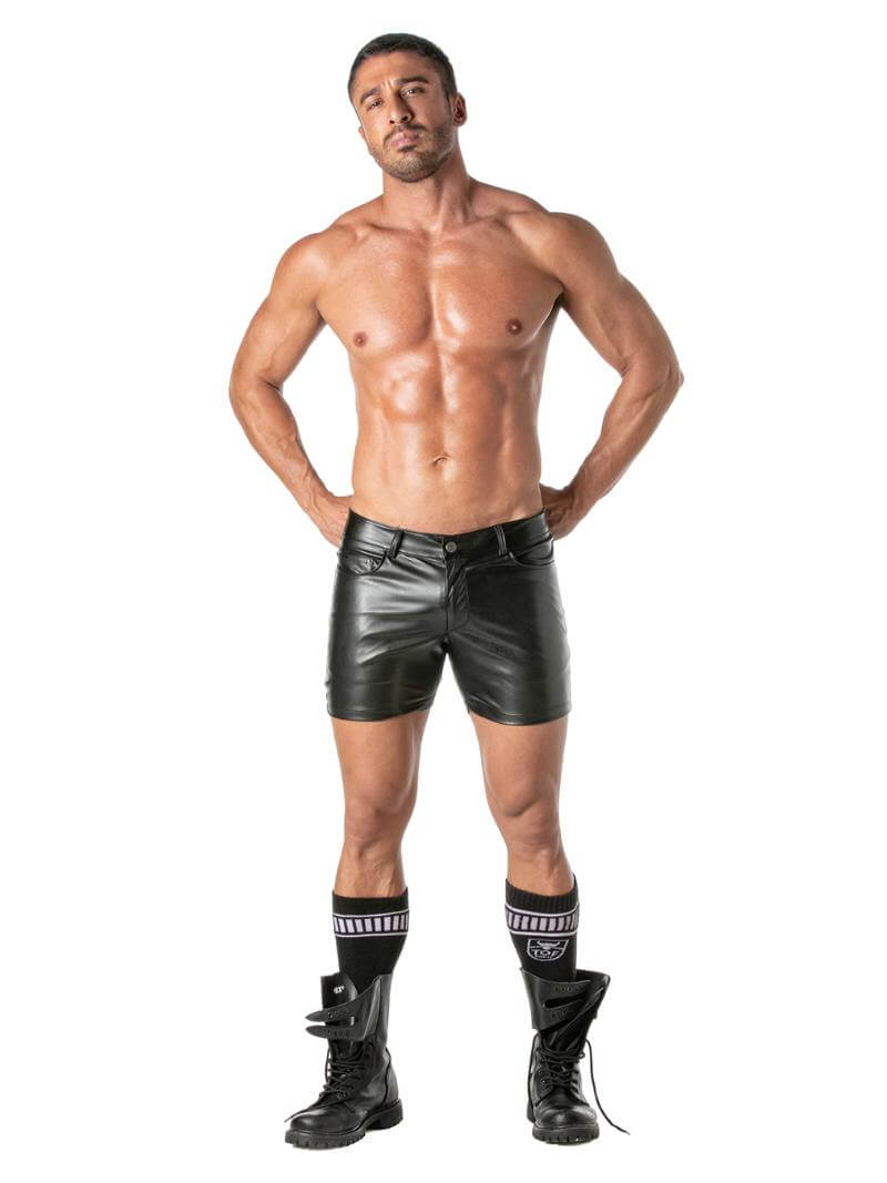 Mens TOF Paris Kinky Leather Look Mid-Thigh Short