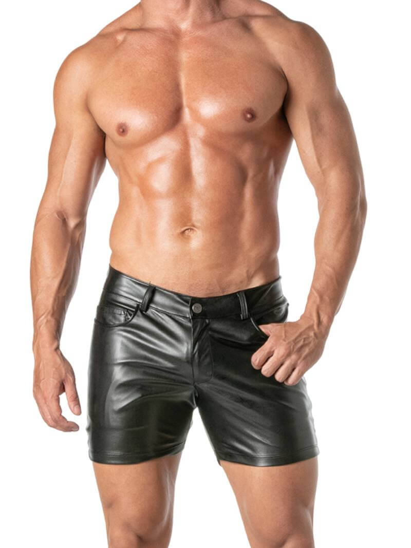 Mens TOF Paris Kinky Leather Look Mid-Thigh Short