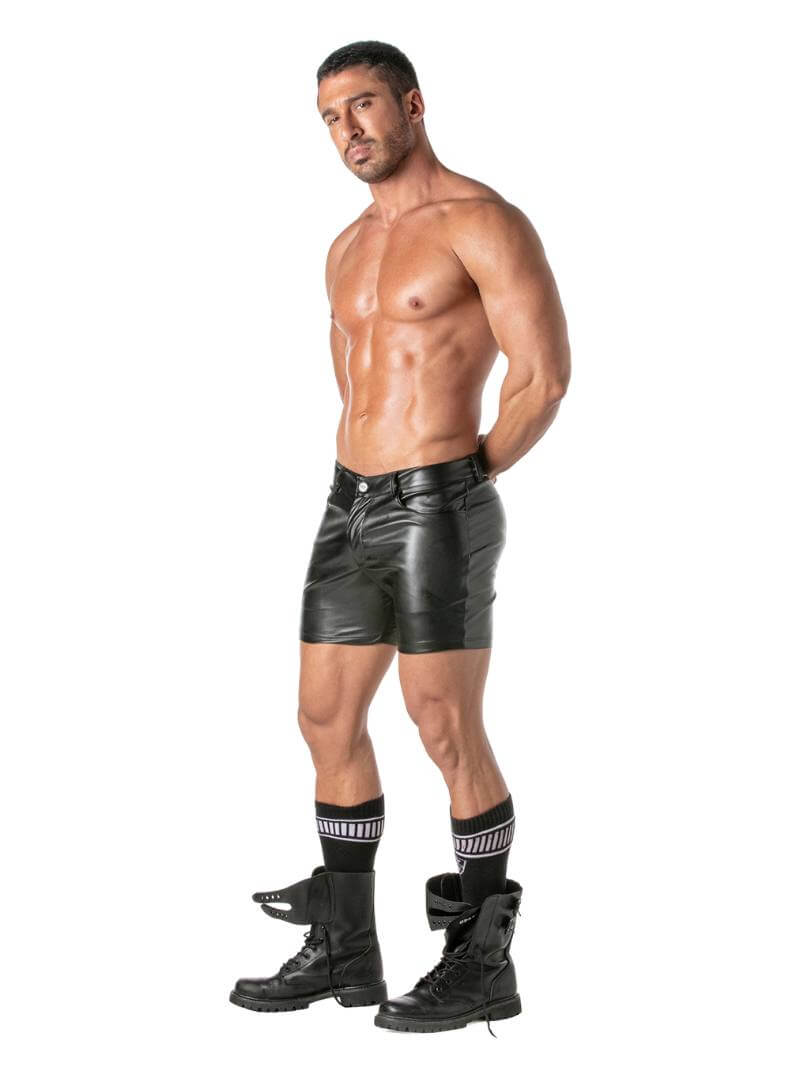 Mens TOF Paris Kinky Leather Look Mid-Thigh Short