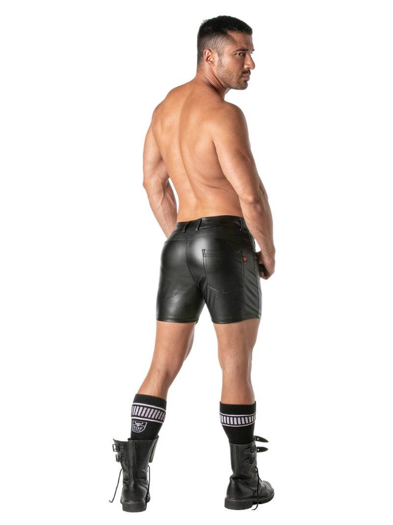 Mens TOF Paris Kinky Leather Look Mid-Thigh Short