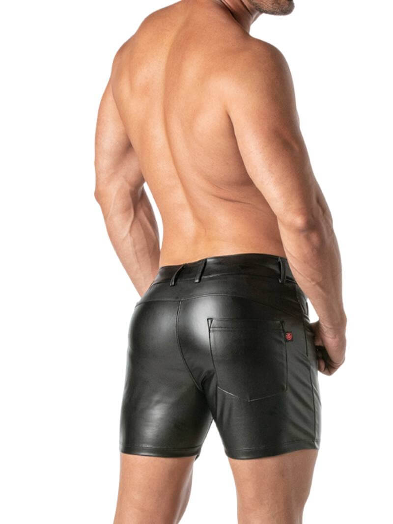 Mens TOF Paris Kinky Leather Look Mid-Thigh Short