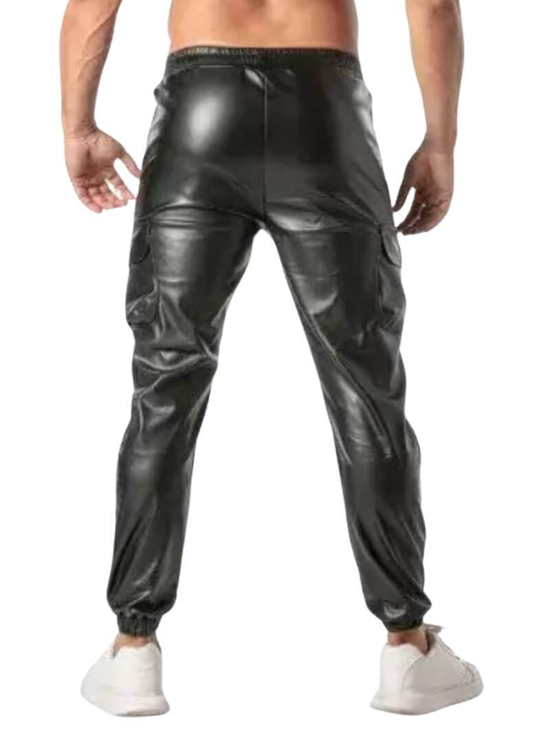 Mens TOF Paris Kinky Leather Look Cargo Sweat Pants