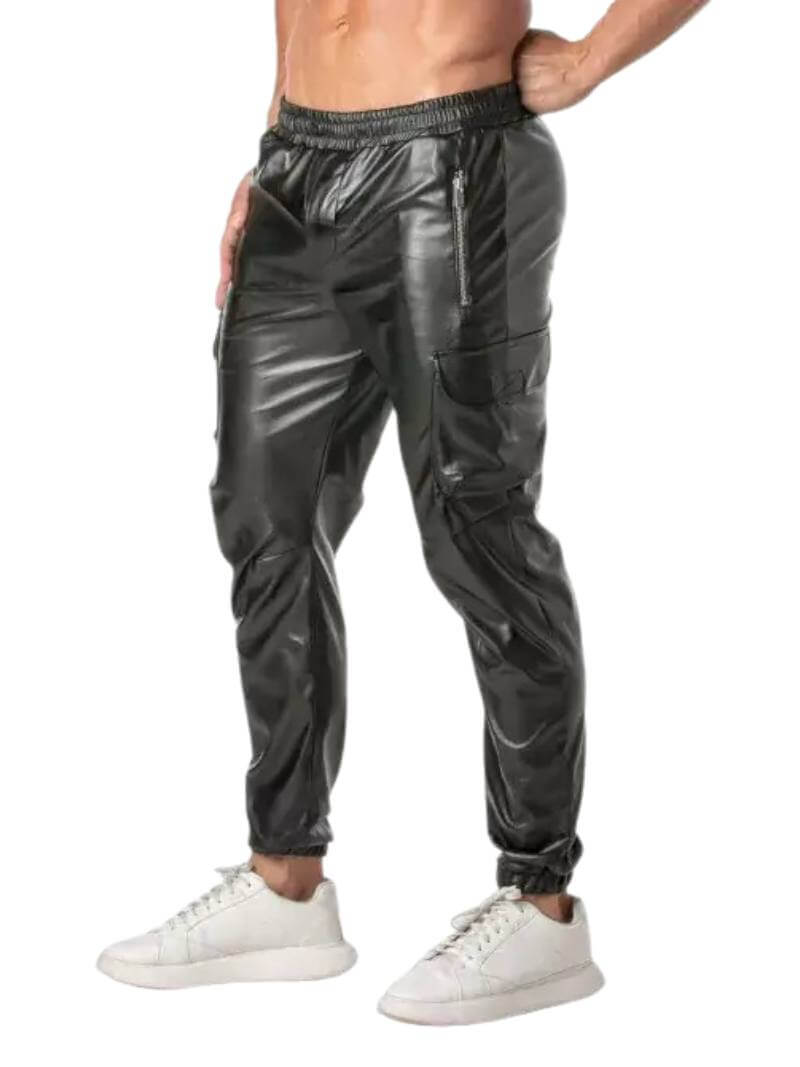 Mens TOF Paris Kinky Leather Look Cargo Sweat Pants