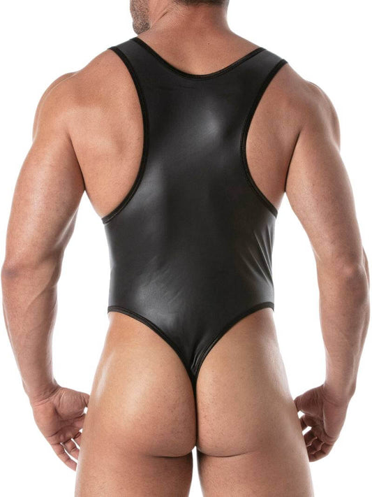 Mens TOF Paris Kinky Leather Look Bodysuit with Thong Rear