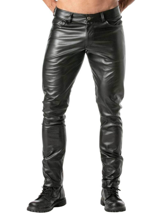 Mens TOF Paris Kinky Leather Look Pants, Straight Cut, Butt Accentuating Slim Fit
