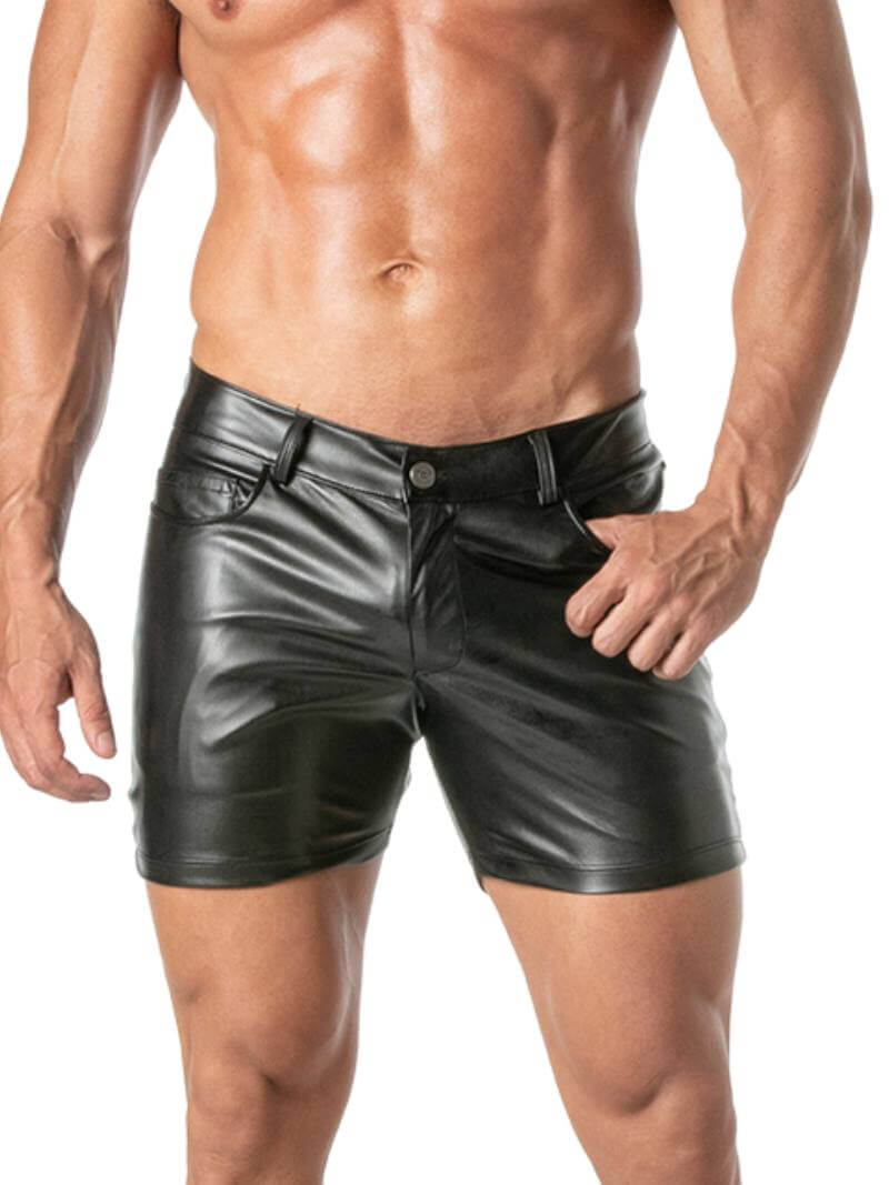 Mens TOF Paris Kinky Leather Look Mid-Thigh Short