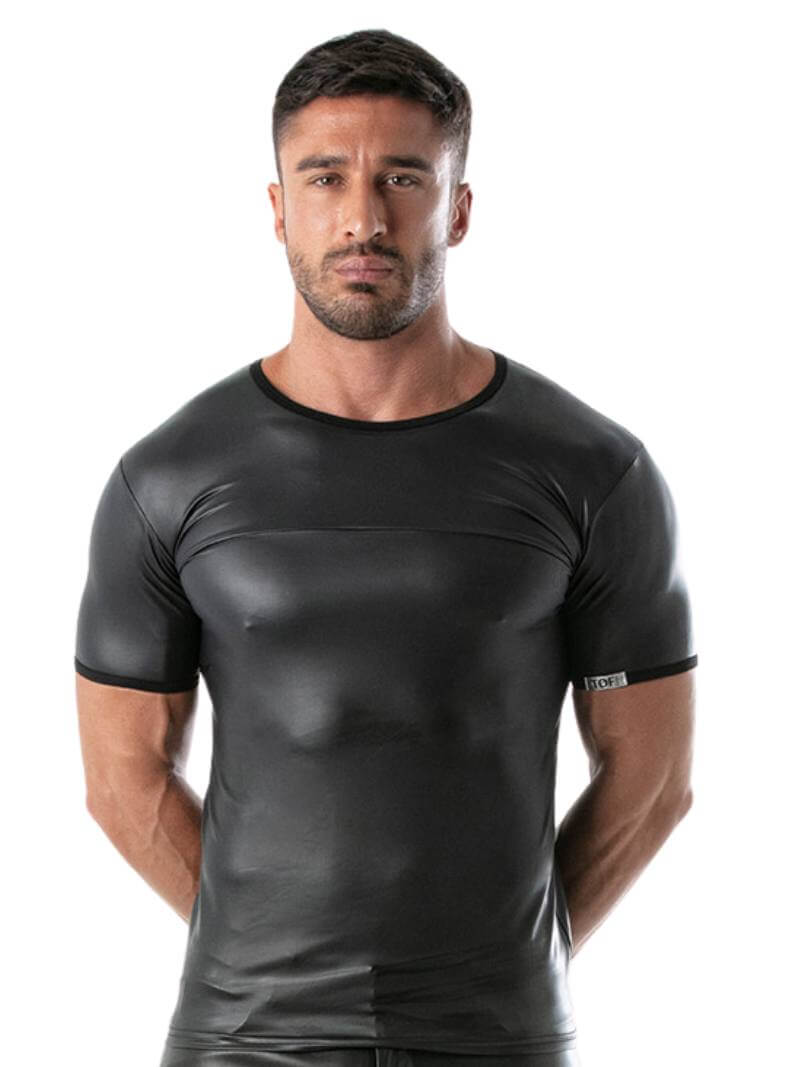 Mens TOF Paris Kinky Leather Look T-Shirt