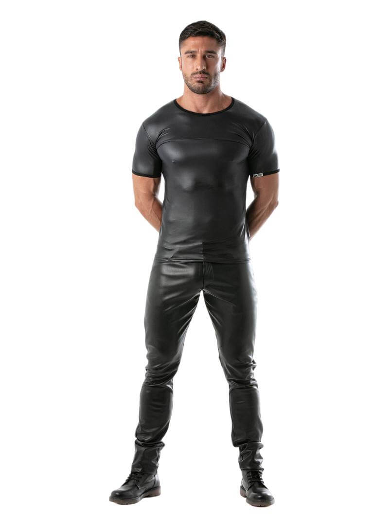 Mens TOF Paris Kinky Leather Look T-Shirt