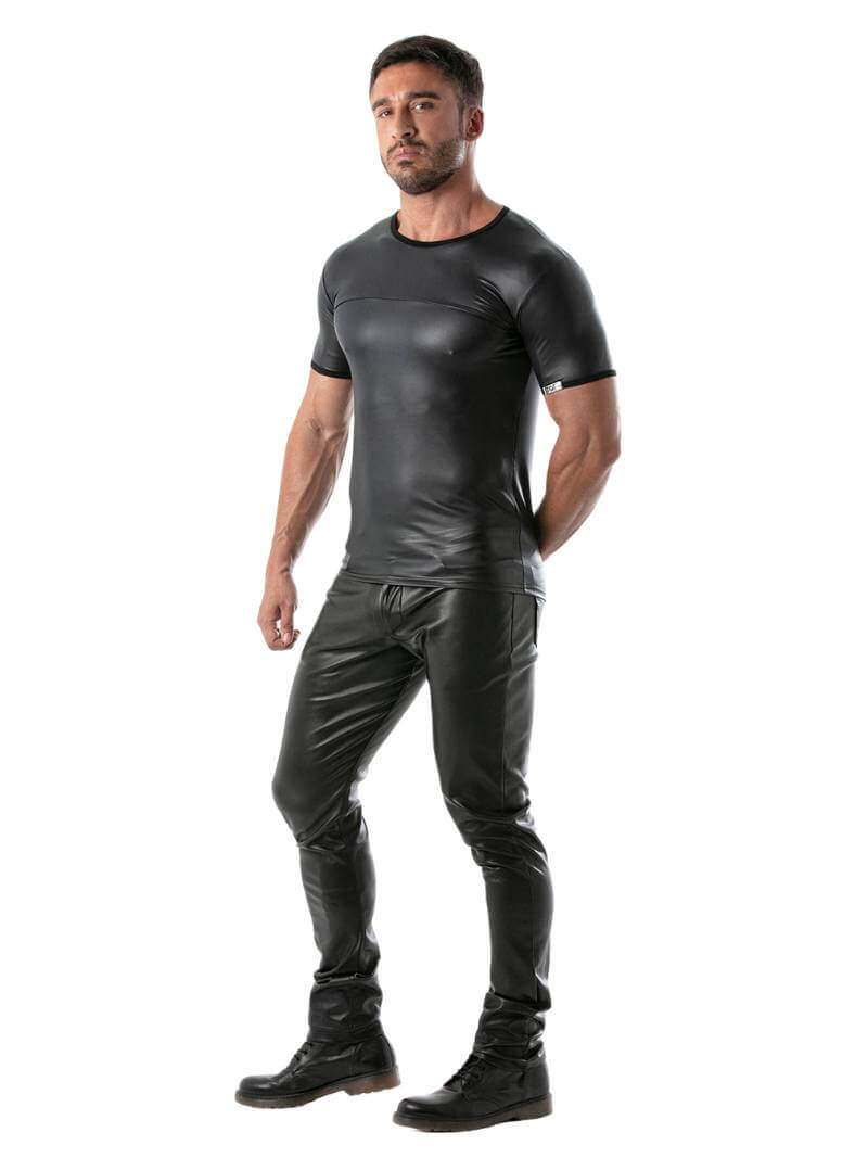 Mens TOF Paris Kinky Leather Look T-Shirt
