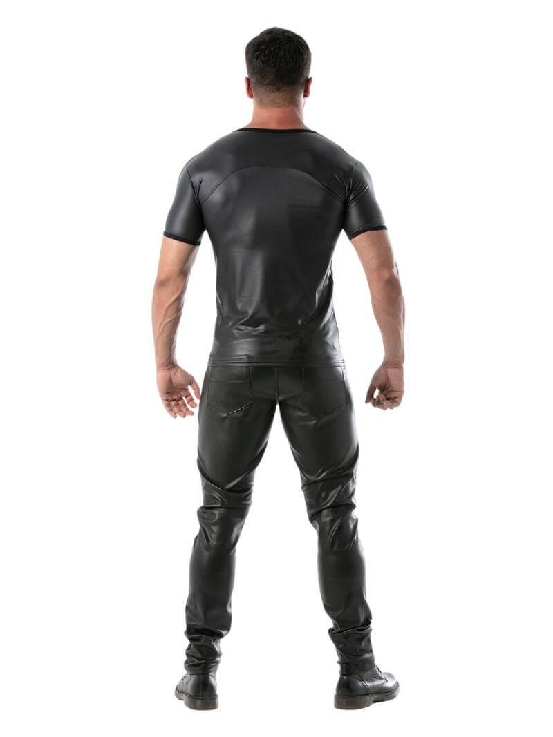 Mens TOF Paris Kinky Leather Look T-Shirt