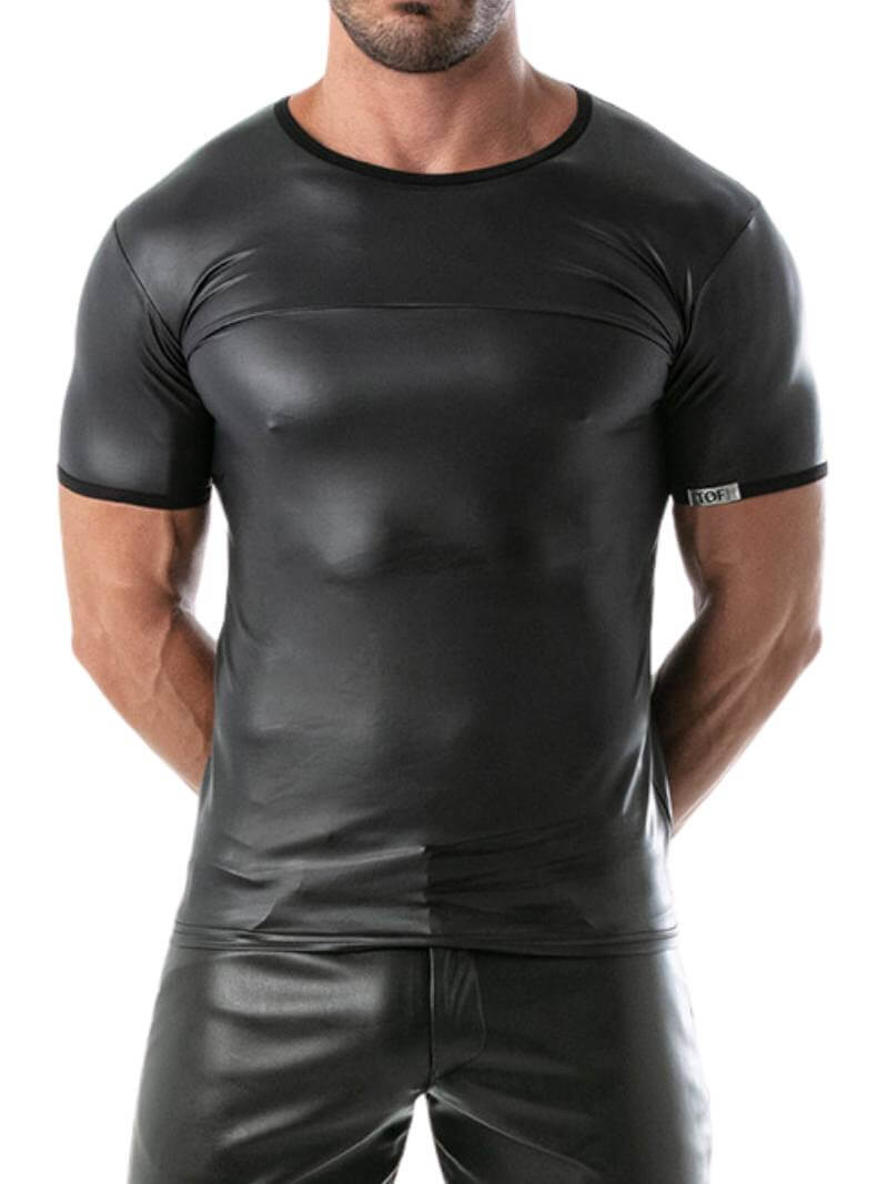 Mens TOF Paris Kinky Leather Look T-Shirt