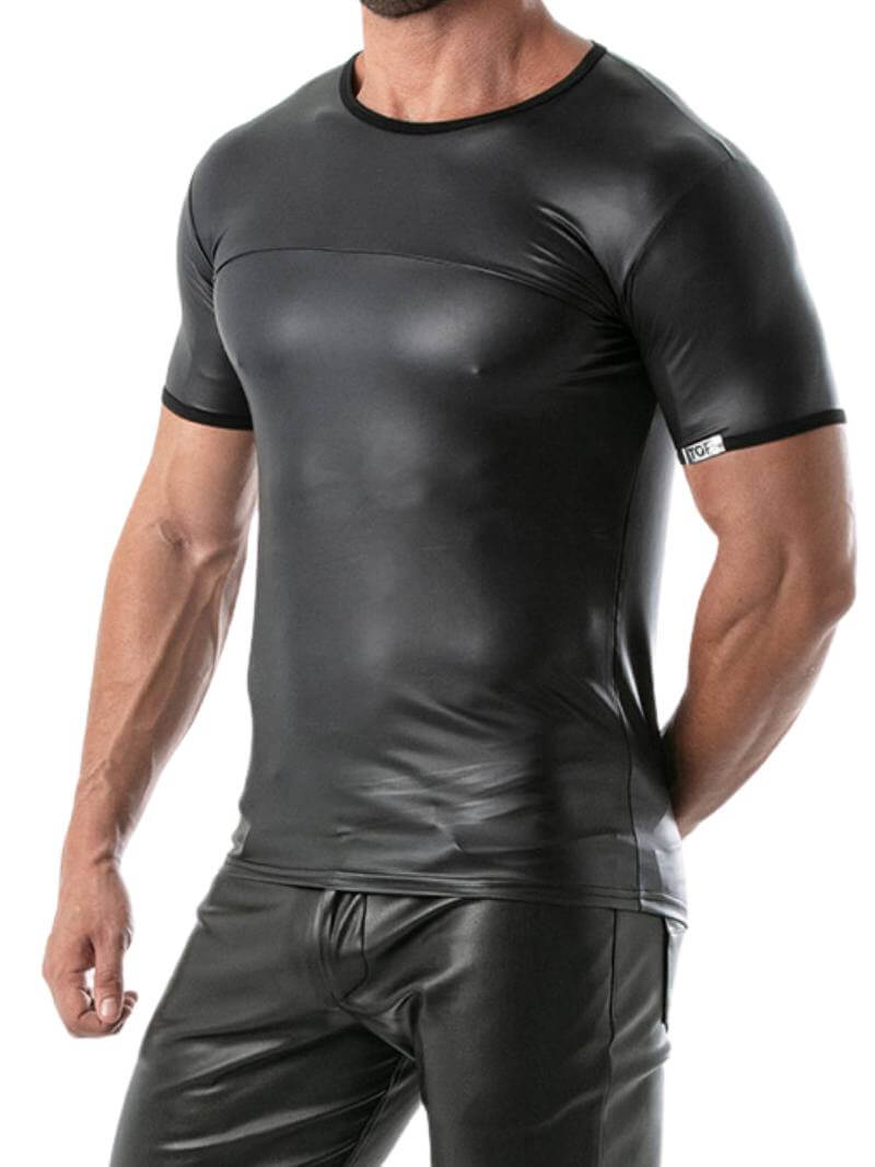 Mens TOF Paris Kinky Leather Look T-Shirt