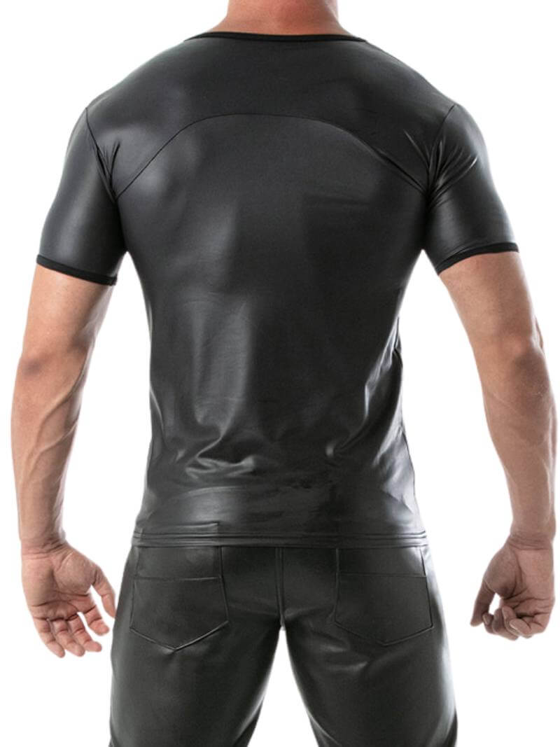 Mens TOF Paris Kinky Leather Look T-Shirt