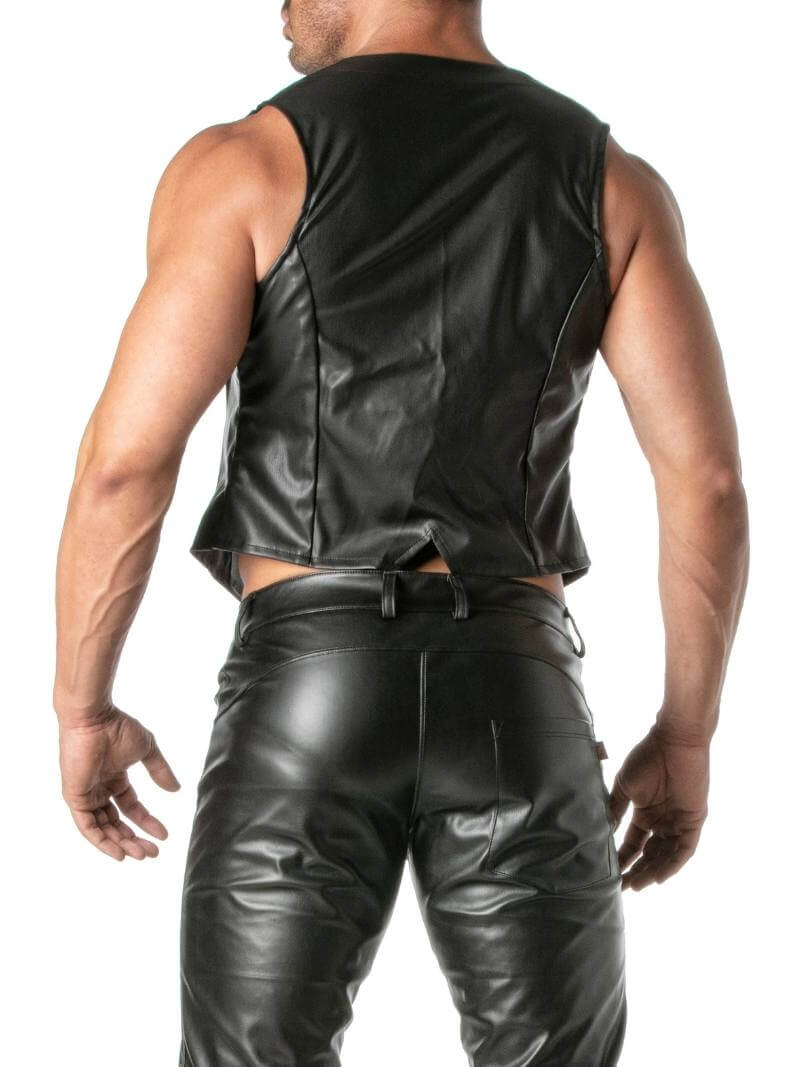 Mens TOF Paris Kinky Leather Look Chain Waistcoat