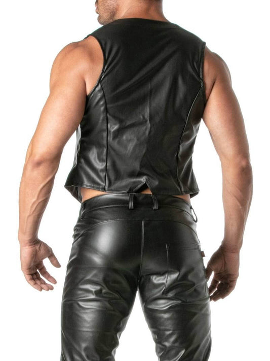 Mens TOF Paris Kinky Leather Look Chain Waistcoat