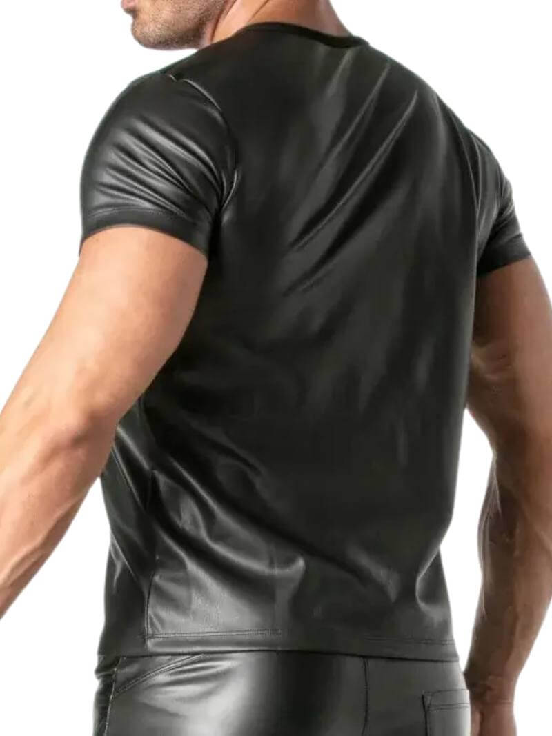 Mens TOF Paris Kinky Leather-Look T-Shirt with Zipped Chest Pocket