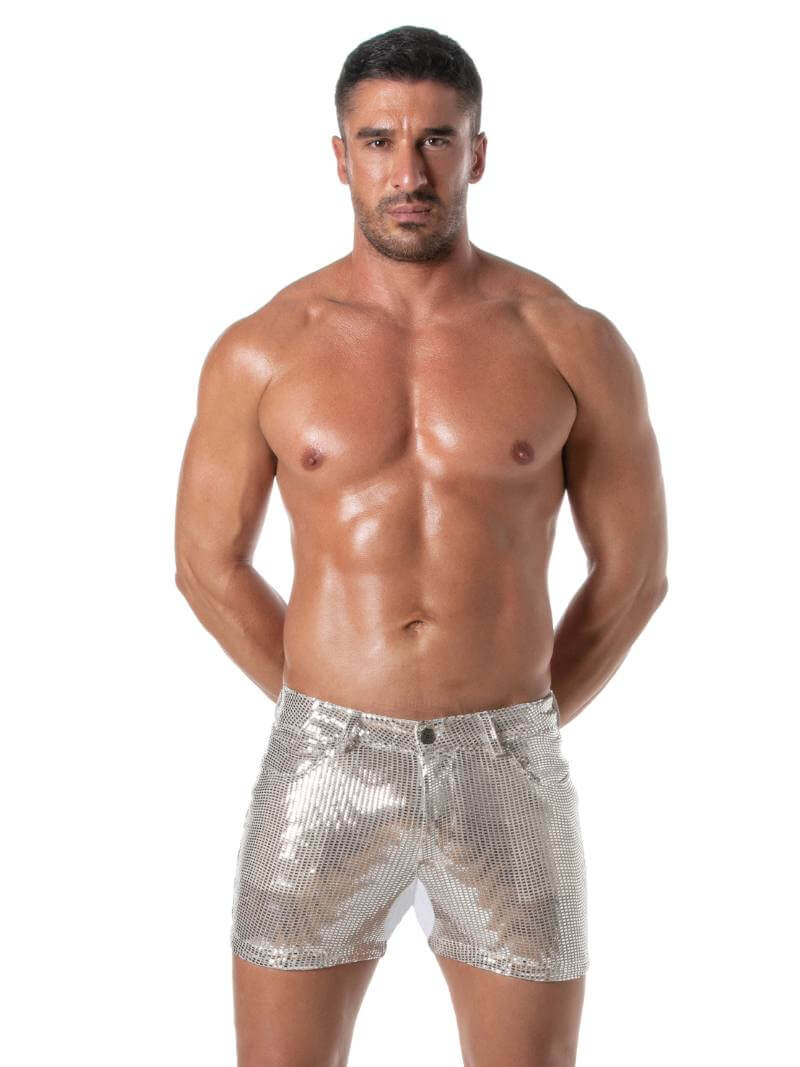 Mens TOF Paris 5 Pocket Mid-Thigh Glitter Short