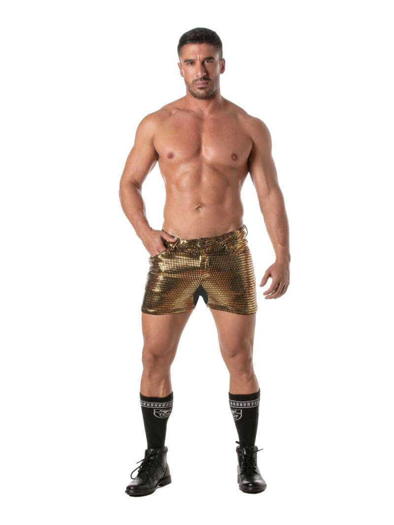 Mens TOF Paris 5 Pocket Mid-Thigh Glitter Short