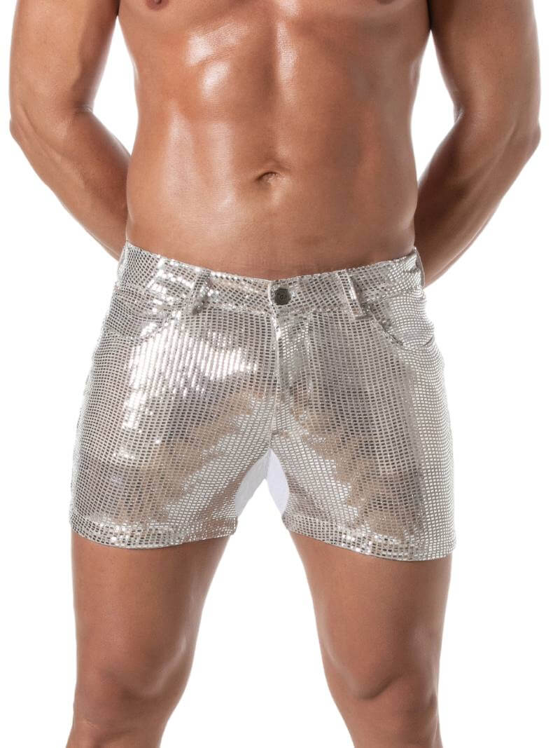 Mens TOF Paris 5 Pocket Mid-Thigh Glitter Short