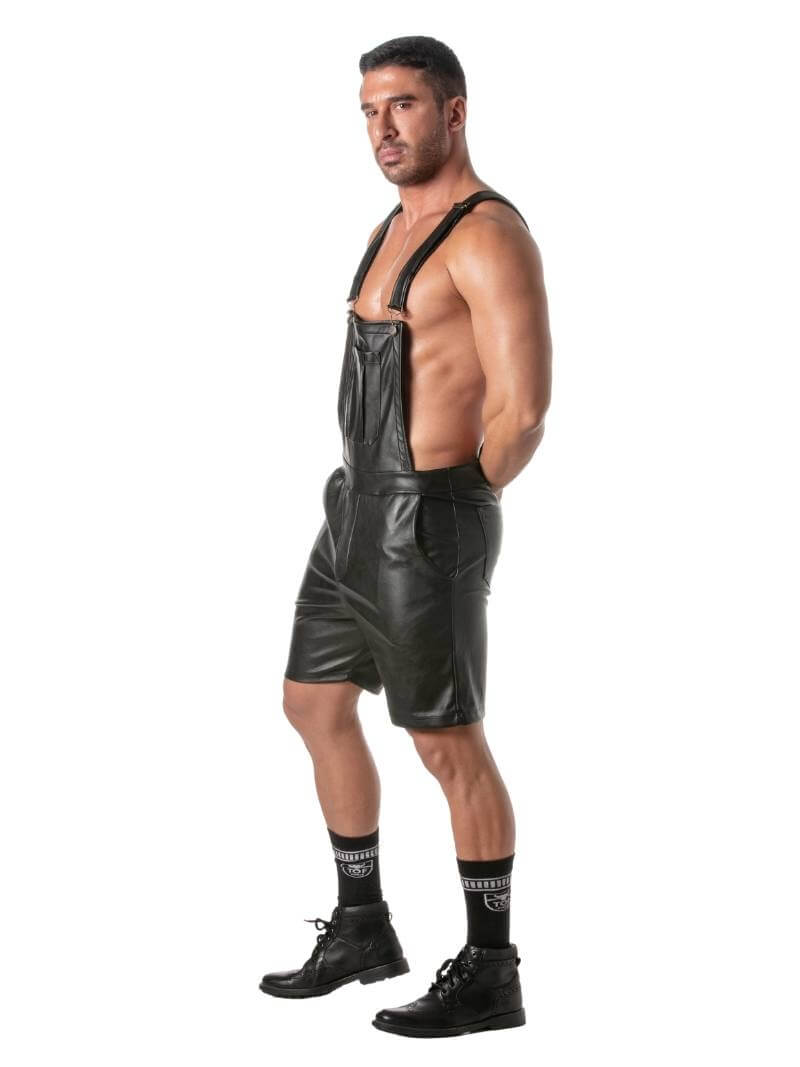 Mens TOF Paris Kinky Leather Look Mid-Thigh Short Dungarees