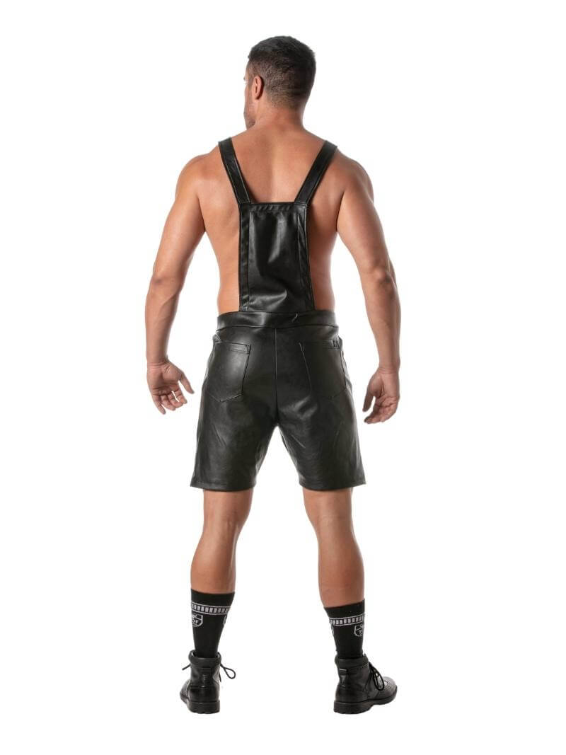 Mens TOF Paris Kinky Leather Look Mid-Thigh Short Dungarees