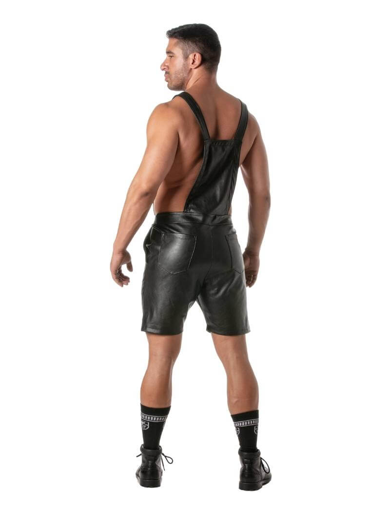 Mens TOF Paris Kinky Leather Look Mid-Thigh Short Dungarees