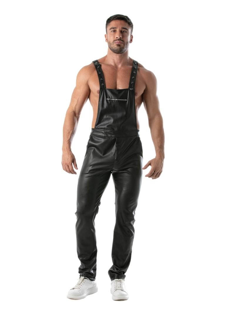 Mens TOF Paris Kinky Leather Look Overall Dungaree Pants