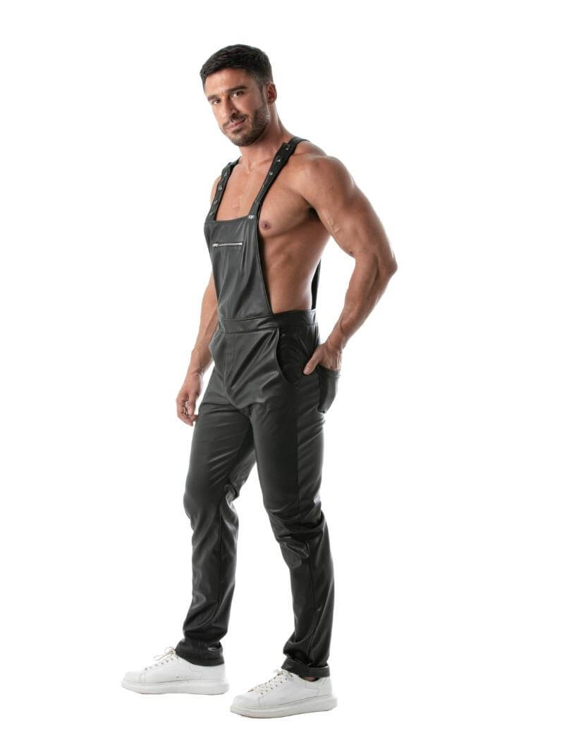 Mens TOF Paris Kinky Leather Look Overall Dungaree Pants