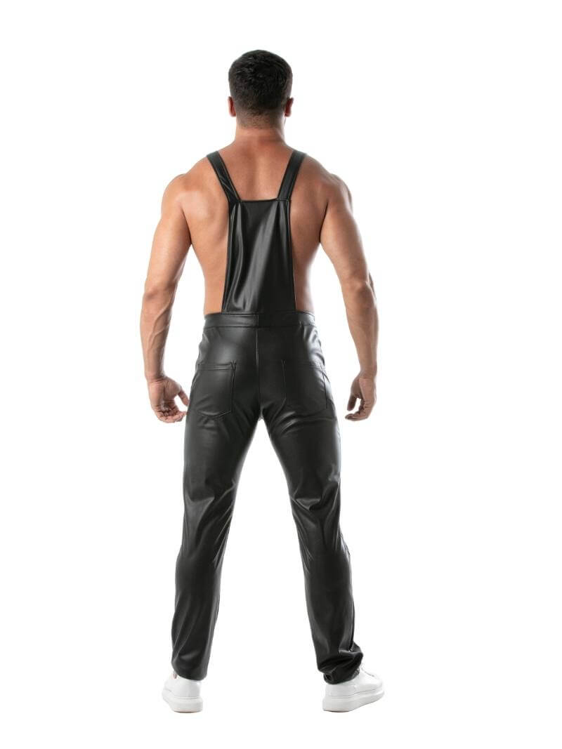 Mens TOF Paris Kinky Leather Look Overall Dungaree Pants
