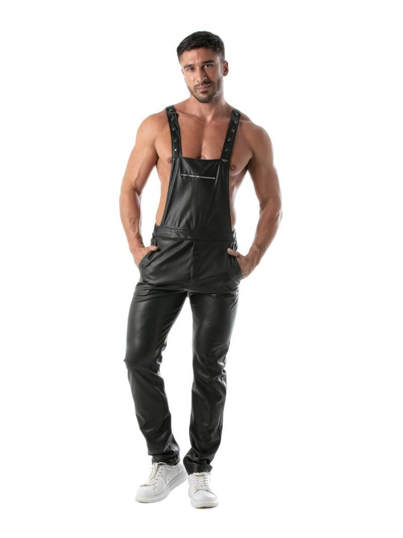 Mens TOF Paris Kinky Leather Look Overall Dungaree Pants