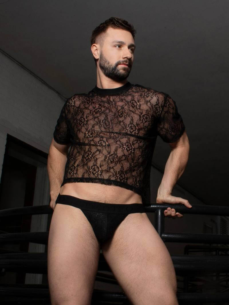 Timoteo Positano Black Floral Lace Cropped Tee