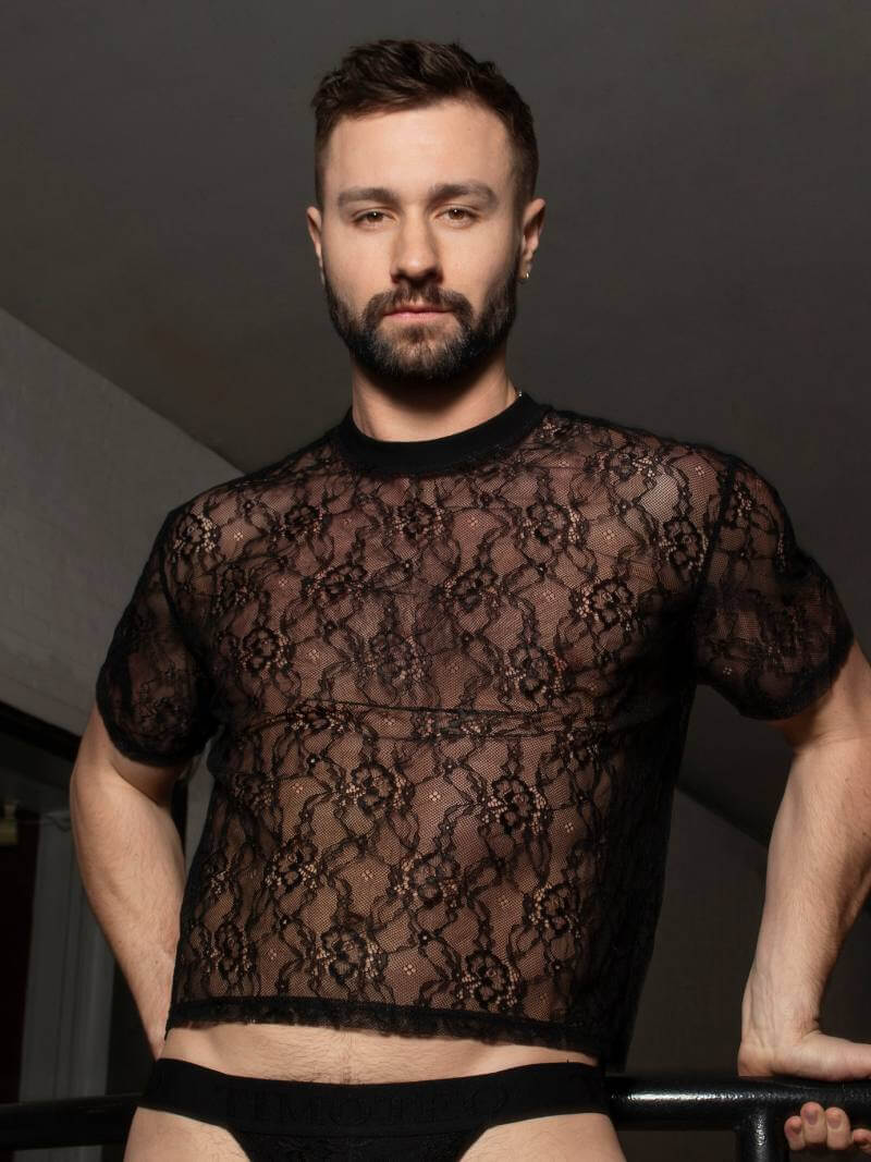 Timoteo Positano Black Floral Lace Cropped Tee
