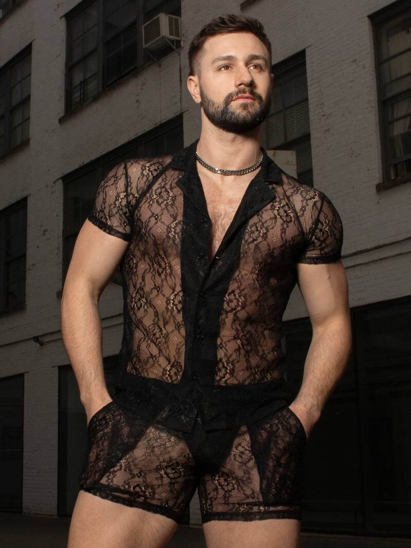 Timoteo Positano Black Floral Lace Buttoned Shirt